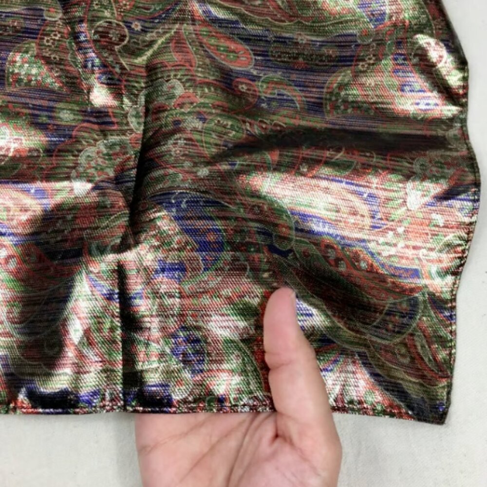 Vintage Metallic Lamé Fabric Scarf Shiny Paisley Party Statement Holiday - Picture 6 of 6